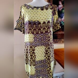 Summer dress , color brown-yellow print, size M